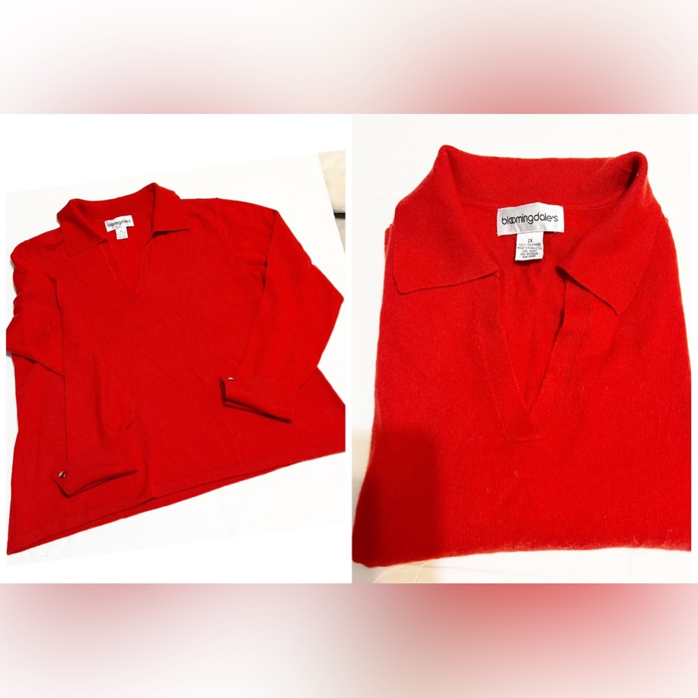 Plus Size Bloomingdale’s Red Cashmere Sweater Rhinestones Cufflinks